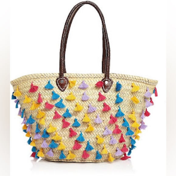 Soeur Du Marco Straw Tote Travel Beach Bag Neutral Colorful Tassles